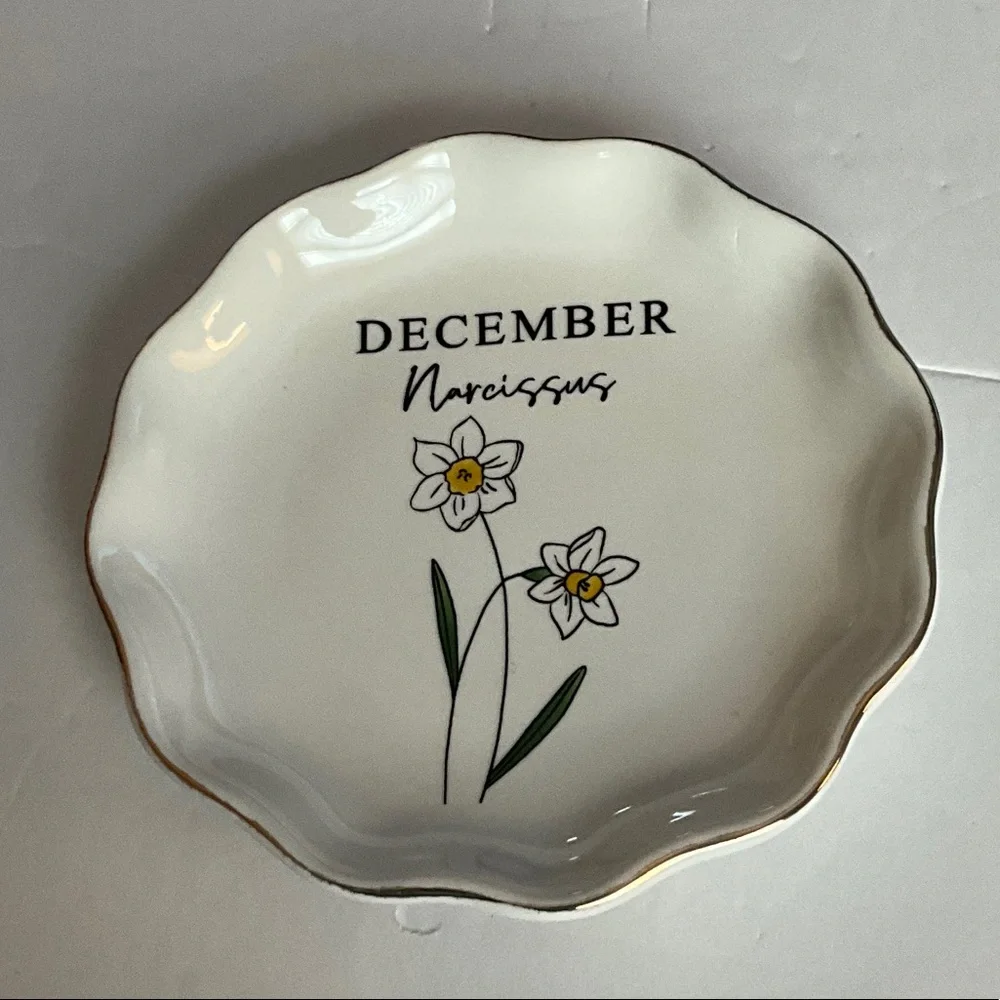 Floral Trinket Tray with Gold Trim